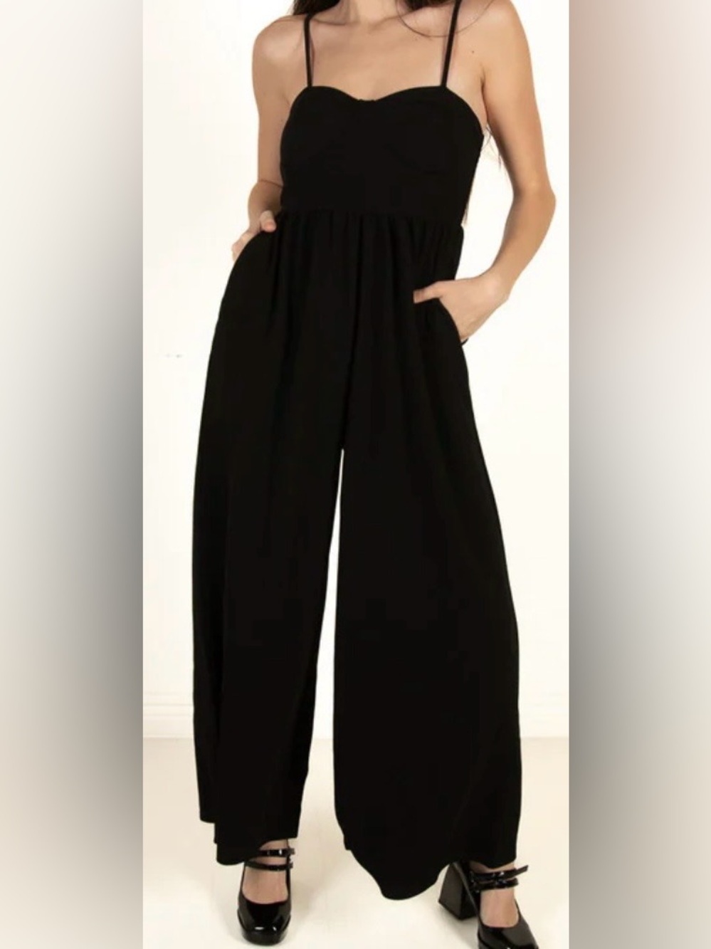 Black Strap Cup Wide-Leg Jumpsuit